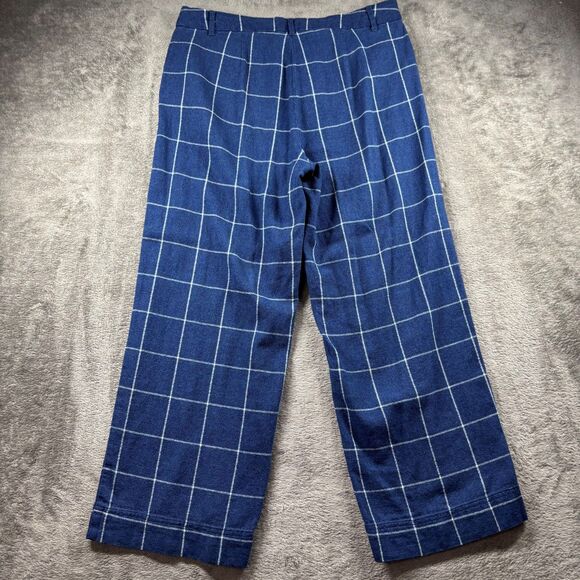 J Jill Pants Windowpane Plaid Cropped Ankle Pockets Blue White Size 8 Tall C107 - Picture 3 of 11